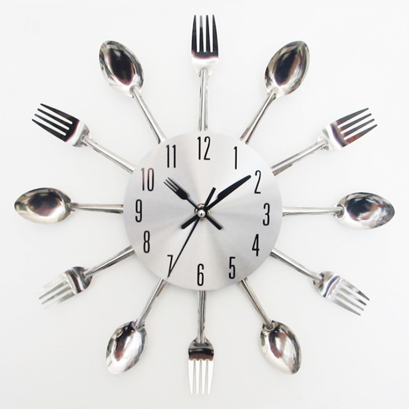 digital clock Creative Restaurant Kitchen Living Room Stainless Steel Knife and Fork Quartz Wall Clock.jpg