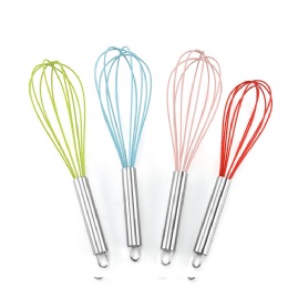 FDA silicone kitchen egg whisk small egg beaters original with stainless steel handle