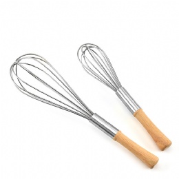 Kitchen Supplies Stainless Steel Manual Egg Beater whisk with Wood Handle