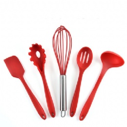Wholesale Silicone 5 Piece Utensils Set Heat Resistant Cooking and Baking Tools Include Shovel  Whisk Brush Spatula