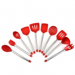 10Pcs/set Silicone Cooking Tool Sets Non-stick Egg Beater Spatula Spoon Shovel Ladle Spaghetti Server Oil Brush Kitchen Utensils