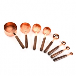Rose Gold Plated Stainless Steel Measuring Spoons Set with Wood Handle