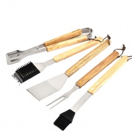 5pc charcoal BBQ tools with wood handle