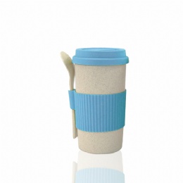 portable coffee mug 350ml 450ml 550ml Eco-friendly Wheat Straw Coffee Cup with spoon