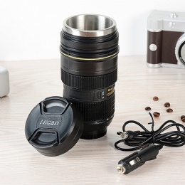 thermal water bottle Creative Car Heating Cup Simulation Camera Lens Cup Electric Travel mug
