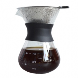 Pour Over Coffee Maker With Borosilicate Grass Carafe And Reusable Stainless Steel Filter