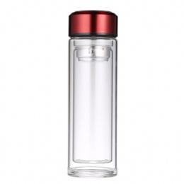 320ml double wall tea infuser drinking crystal glass inner thermos vacuum flask water bottle