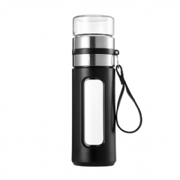 Double wall borosilicate glass insulated vacuum thermos with infuser
