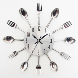digital clock Creative Restaurant Kitchen Living Room Stainless Steel Knife and Fork Quartz Wall Clock