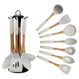 custom wooden cooking utensils Premium Silicone Kitchen Utensils 7 Piece Cooking Utensils Set
