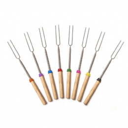 Amazon Hot Selling 8 Color Wood Handle Marshmallow BBQ skewers Stainless Steel BBQ Stick Telescoping Marshmallow Roasting Sticks