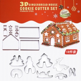 kitchen gadgets Amazon Hot Sale 3D Gingerbread house Biscuit Mold 18PCS DIY Stainless Steel Christmas Series Cookie Cutter
