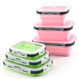 kitchen gadgets Silicone Lunch Box Collapsible Folding Food Storage Container with Lids Kitchen Microwave Freezer and Dishwasher Safe Kids