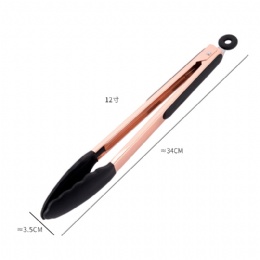 amazon hot sales 2pcs nesting food clip tong set 9 12 inch kitchen rose gold plating silicone food serving tongs