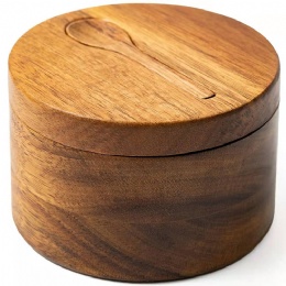 Acacia Wood Seasonings Box Mini Spoon Kitchen Salt Pepper Spice Cellars Storage Container with Swivel Magnetic Lid