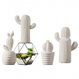 Ceramic Cactus Figurine White cute Minimalist Cactus Statue Porcelian Collectible Art Sculpture Jewelry Holder Centerpiece Ornament for Porch Home Office Decor