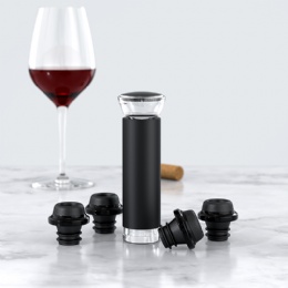Custom Logo Stainless Steel Manual Wine Saver Vacuum Air Pump Set with 4 Stoppers and Corkscrew wine Bottle Opener