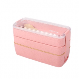 Food Grade Material Wheat Straw Leak Proof 3 Layer Food Container Lunch Box with spoon and fork