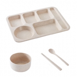 5 compartment tray friendly biodegradable wheat straw residue disposable canteen fast food meal plate