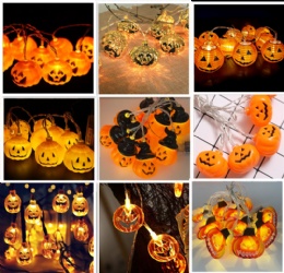 Halloween Decorations Battery Operated LED Halloween Pumpkin String Lights Scary Hanging Lighted Orange Pumpkin Wizard Hat